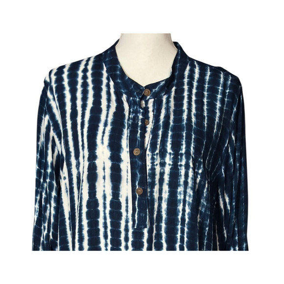 Soft Surroundings Tunic Size XL Blue Geometric Long Sleeve Tie Dye Artsy Casual - Picture 4 of 10